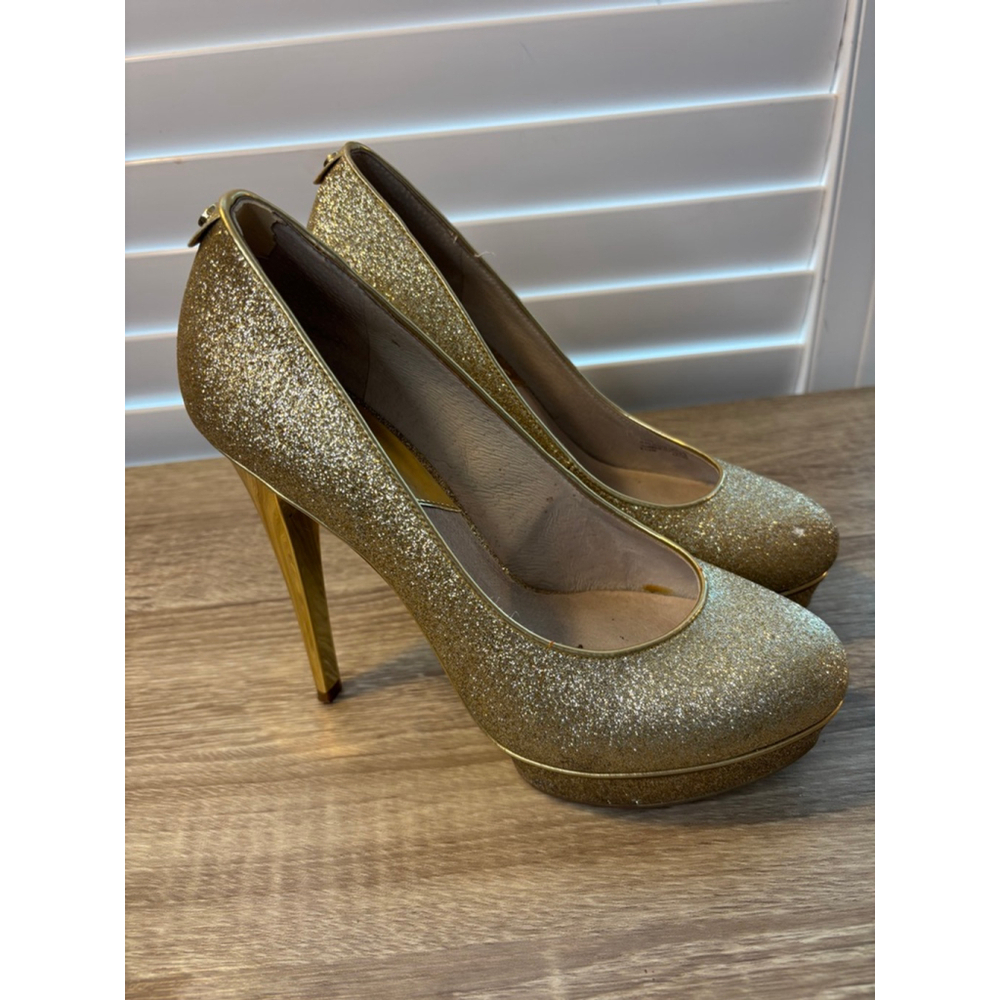 Michael Kors Gold Glitter Platform Heels Pumps Size 8.5